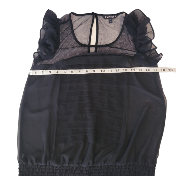 Express Women's Small Sheer Black Ruffled Top - Picture 5 of 7